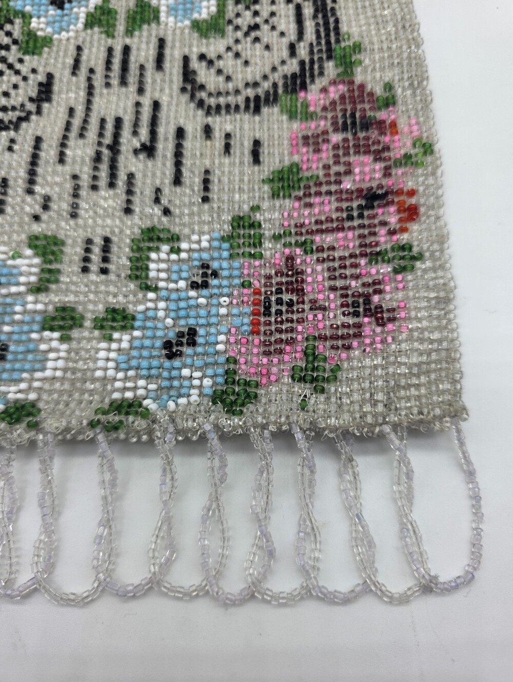 Antique Edwardian Micro Beaded Purse 1910s Floral Glass Seed Bead Evening Bag - Picture 5 of 16